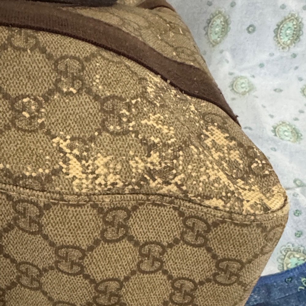 Gucci Beige Monogram Canvas Tote with Brown Leather Trim and Matching Pouch - Picture 6 of 14